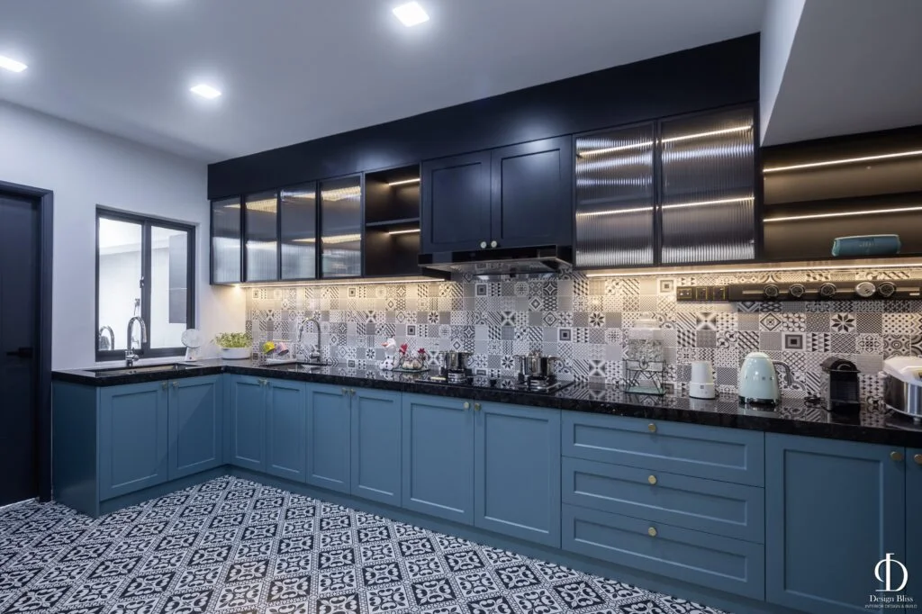 Elegant Bluish Green and Black Kitchen Design