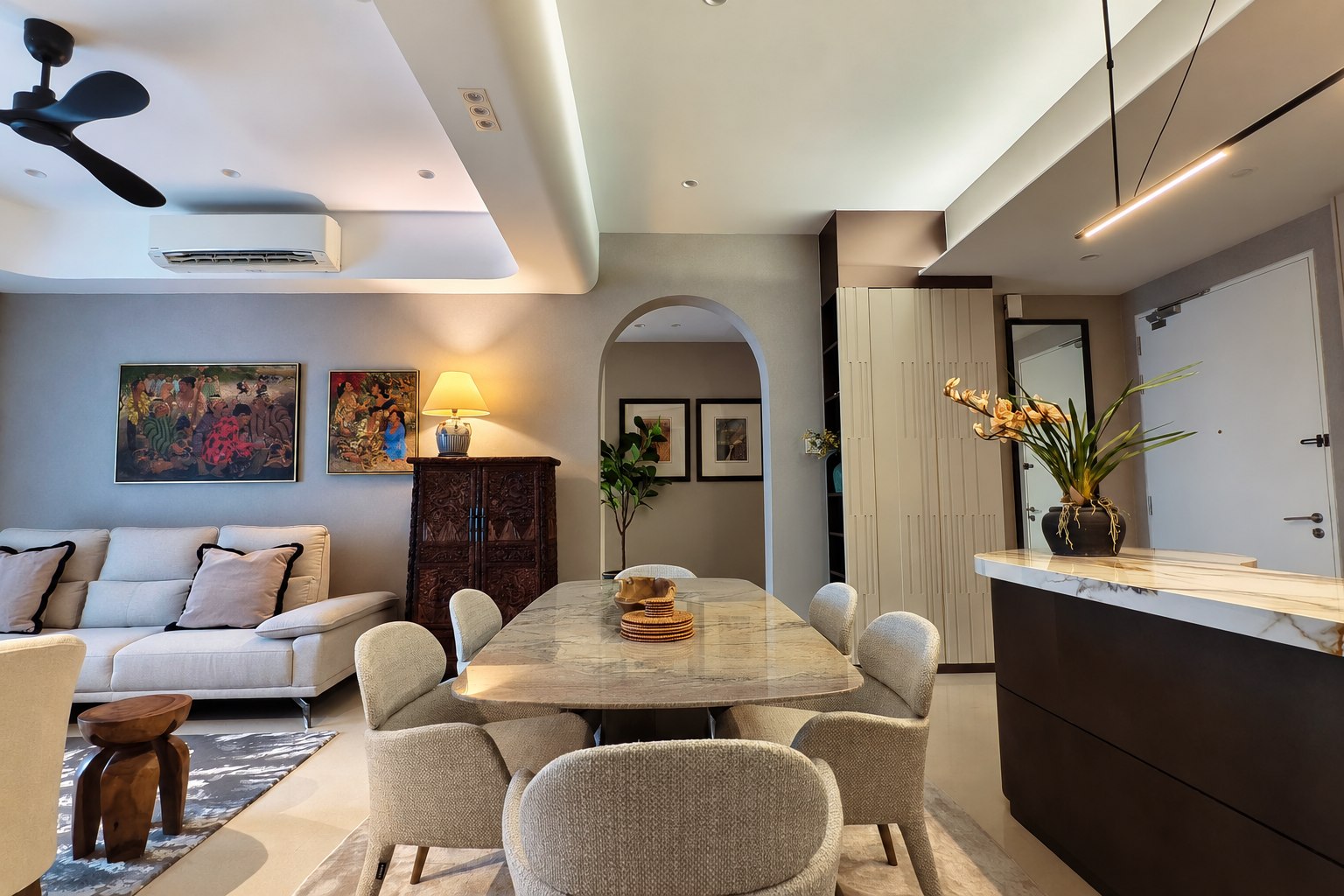 Open-plan living and dining interior at Amörä Essence, ViiA Residences in KL Eco City, Kuala Lumpur.