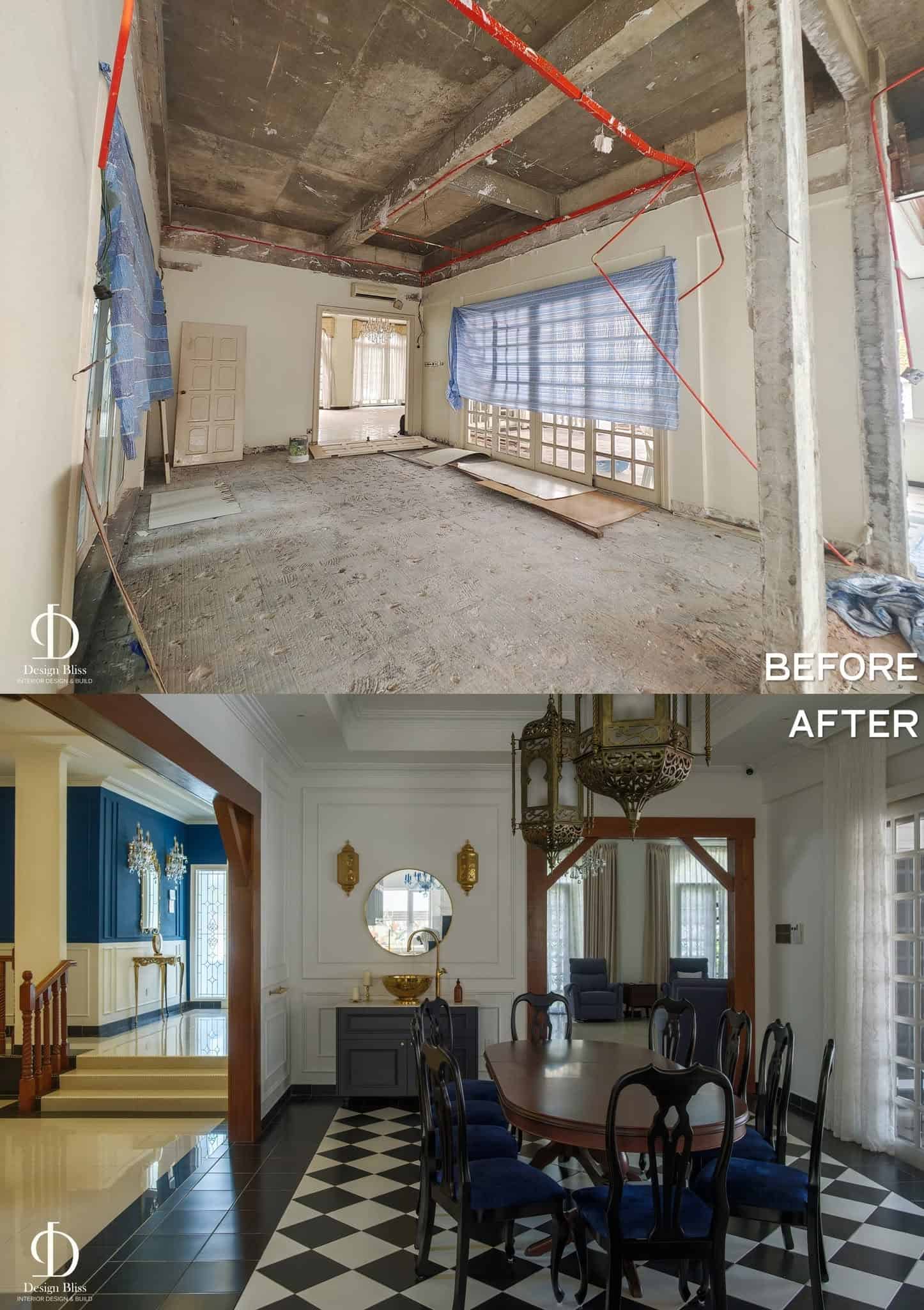 Before-and-after transformation of the Véra Maison luxury dining area