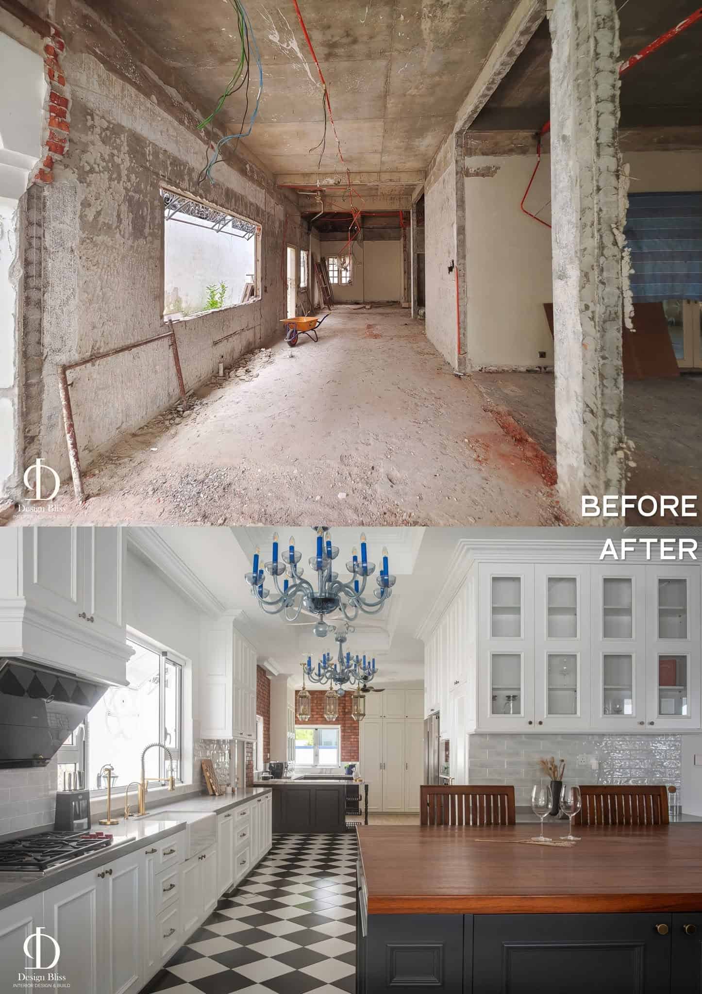 Before-and-after transformation of the Véra Maison luxury dry kitchen