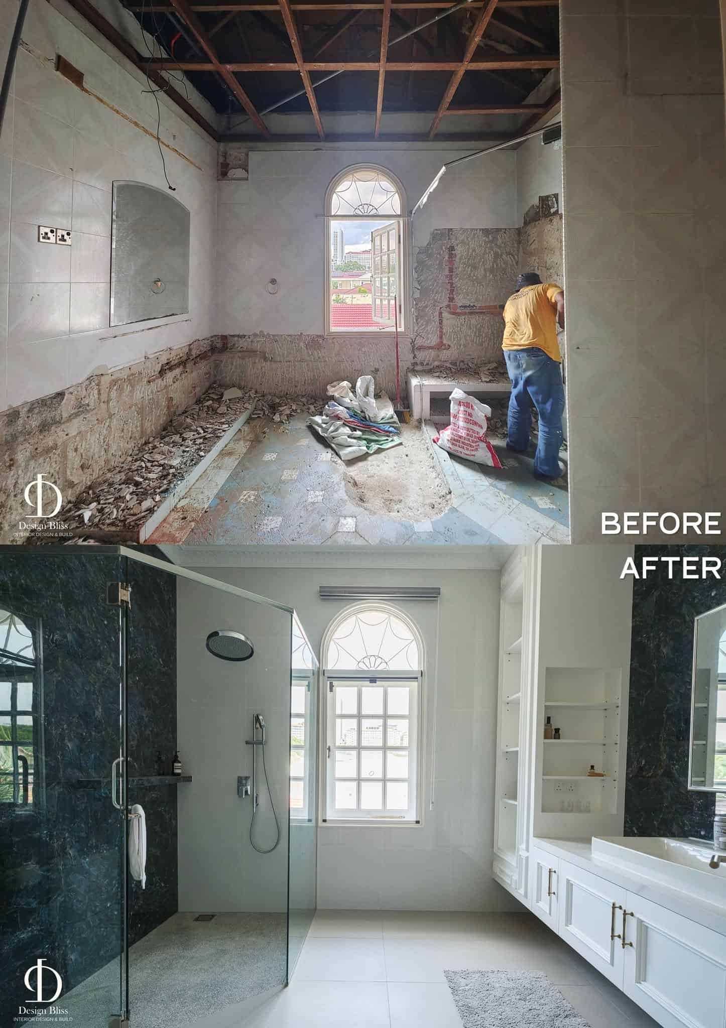 Before-and-after transformation of the Véra Maison luxury master bathroom
