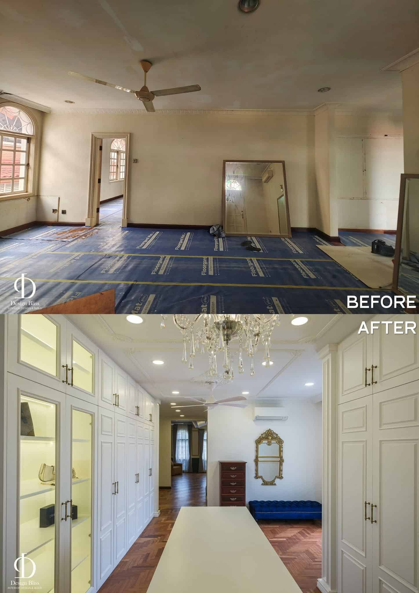 Before-and-after transformation of the Véra Maison master walk-in wardrobe